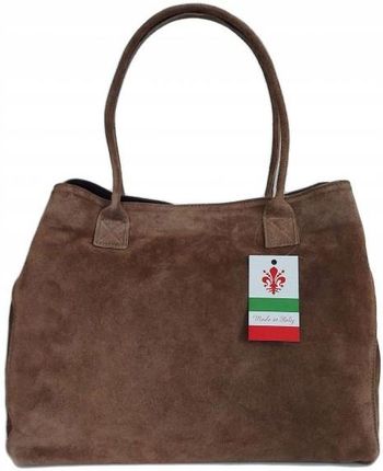 Duża włoska torba XL- A4 , worek na ramię , zamsz naturalny Vera Pelle ,Beż