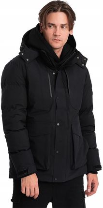 Zimowa kurtka męska z kapturem i kieszeniami czarna V3 OM-JAHP-0152 XL