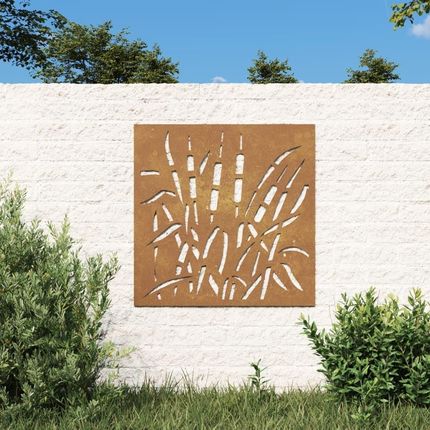 Vidaxl Emaga Ogrodowa dekoracja ścienna 55x55 cm stal kortenowska trawa