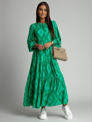 Bawełniana sukienka z długim rękawem zielona LR2301
