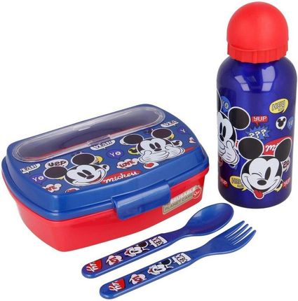 Mickey Mouse Zestaw Obiadowy Dla Dzieci Happy Smiles 21X18X7Cm Czerwony Niebieski