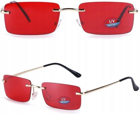 Okulary przeciwsłoneczne bezramkowe prostokątne Red/Gold w kat.1 SVM-18A