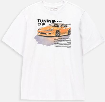 T-shirt z krótkim rękawem biały z nadrukiem auta