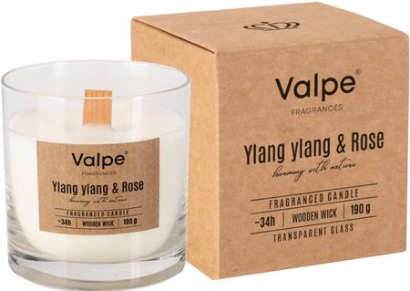 Mała świeca zapachowa z drewnianym knotem YLANG YLANG & RÓŻA 34h Valpe