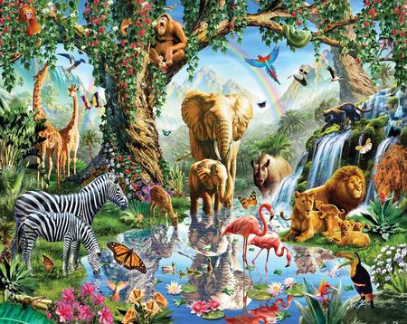 Walltastic Fototapeta Dla Dzieci 3D Dżungla Jungle 235X305Cm Tapeta Wodopój W Dżungli