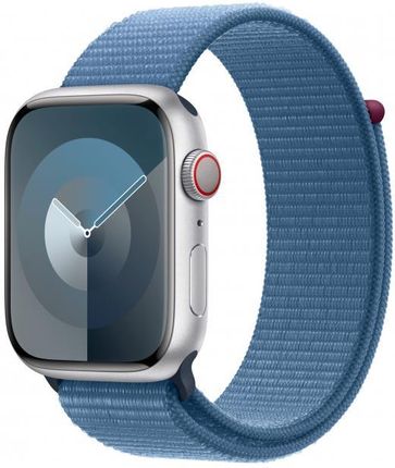 Apple Watch Series 9 GPS+Cellular Koperta 45mm Z Aluminium W Kolorze Srebrnym Z Opaską Sportową W Kolorze Zimowego Błękitu (MRMJ3QFA)