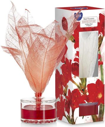 Dyfuzor zapachowy z dekoracyjnym liściem 50 ml do 4 tygodni Czerwone Kwiaty Aura