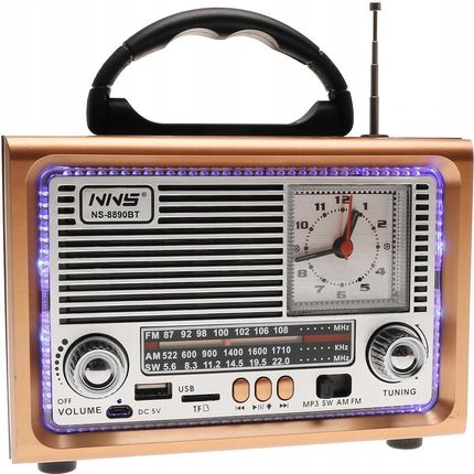 Radio RETRO z Zegarem Podświetlane Przenośne Głośnik Bluetooth USB TF 2099