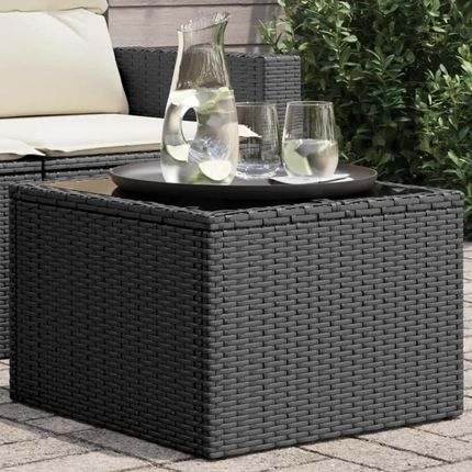 VidaXL Stół Ogrodowy Ze Szklanym Blatem Czarny 55X55X37cm Rattan Pe 365969