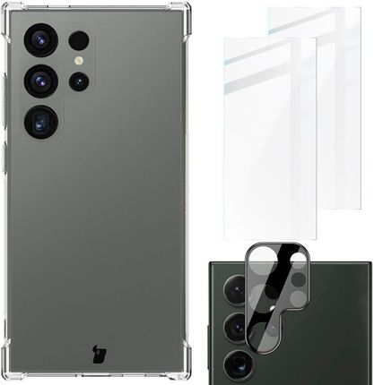 Bizon Etui + 2X Szkło + Obiektyw Case Clear Pack Do Galaxy S24 Ultra Przezroczyste