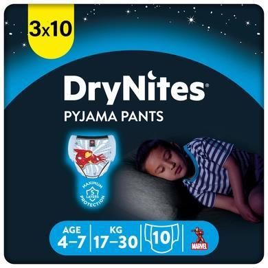 Huggies Spodnie Do Piżamy Drynites Jednorazowe Chłopcy 4-7 Lat 3X10Szt.