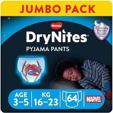 Huggies Spodnie Od Piżamy Drynites Jednorazowego Użytku Dla Chłopców W Marvel Design 3-5 Lat Jumbo Pack 4X16