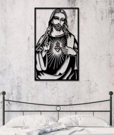 Obraz Drewniany Na Ścianę Ażurowy Serce Jezusa 50X30Cm Czarny