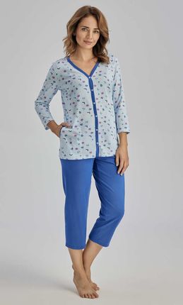 Piżama damska,kwiaty,rękaw 3/4,spodnie 3/4 New  (Mrozny błękit, XL/44)