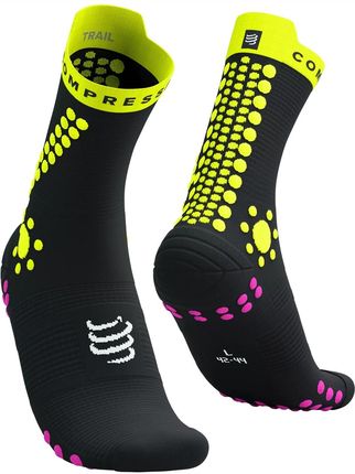 Skarpetki Kompresyjne Compressport Pro Racing Socks V4.0 Trail Czarny-Żółty-Różowy / Rozmiar: 35 36 37 38