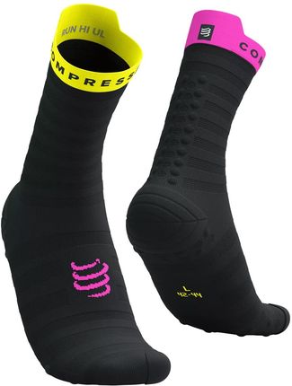 Skarpetki Kompresyjne Compressport Pro Racing Socks V4.0 Ultralight Run High Czarny-Żółty-Różowy