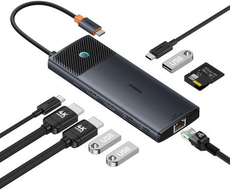 Baseus HUB 10w1 Metal Gleam Series USB-C do USB-C PD / USB-C / 3x USB-A / 2x HDMI / RJ-45 / SD / TF (B0006180012300)