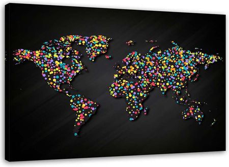 Feeby Obraz Mapa Świata Z Kolorowymi Kropkami 100X70