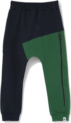 Spodnie dresowe granatowo-zielone z ozdobnym suwakiem