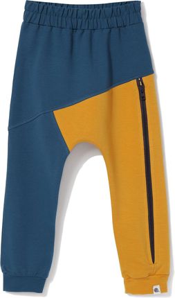 Spodnie dresowe niebiesko-żółte z ozdobnym suwakiem