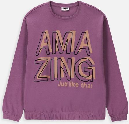 T-shirt z długim rękawem fioletowy bawełniany z napisem