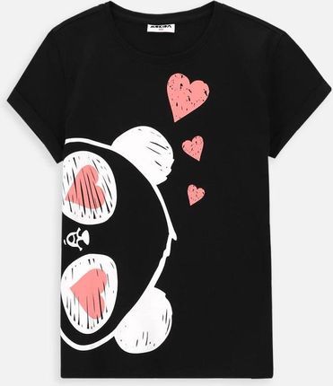 T-shirt z krótkim rękawem czarny z pandą i serduszkami