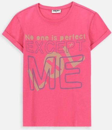 T-shirt z krótkim rękawem różowy bawełniany z zabawnym napisem