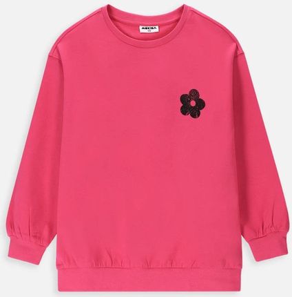 Bluza dresowa bez kaptura różowa pudełkowa z kwiatkiem