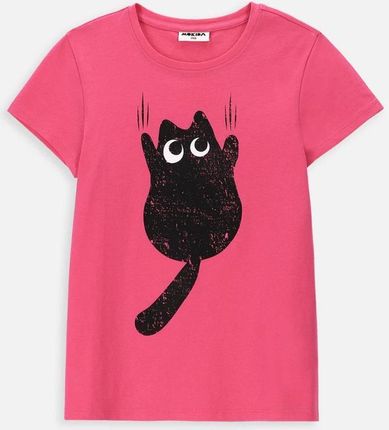 T-shirt z krótkim rękawem różowy z czarnym kotkiem