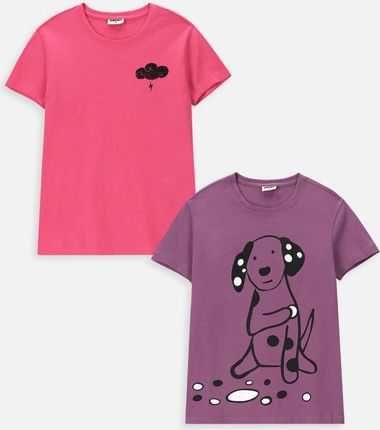 T-shirt z krótkim rękawem 2 pack fioletowy z pieskiem i różowy z chmurką