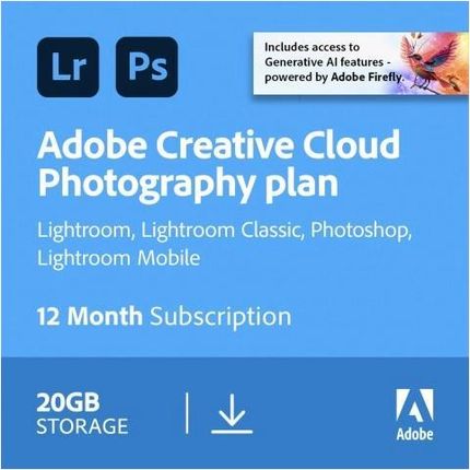 Adobe Plan Fotograficzny CC 20GB: Photoshop + Lightroom MULTI Win/Mac – licencja na subskrypcję 3 lata – 1 użytkownik ESD