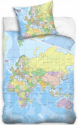 Pościel 140X200 Mapa Świata Bawełna Świat Europa Azja Afryka Australia