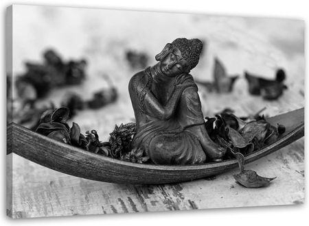 Feeby Obraz Na Płótnie Budda I Płatki Kwiatów Czarno Biały 100X70