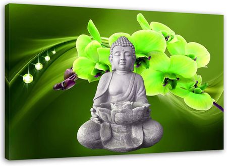 Feeby Obraz Na Płótnie Budda Z Zieloną Orchideą 120X80