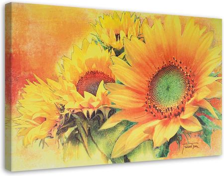 Feeby Obraz Na Płótnie Słoneczniki Ręcznie Malowane 90X60