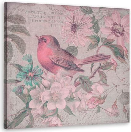 Feeby Obraz Na Płótnie Mały Ptaszek W Różowych Kwiatkach Andrea Haase 30X30