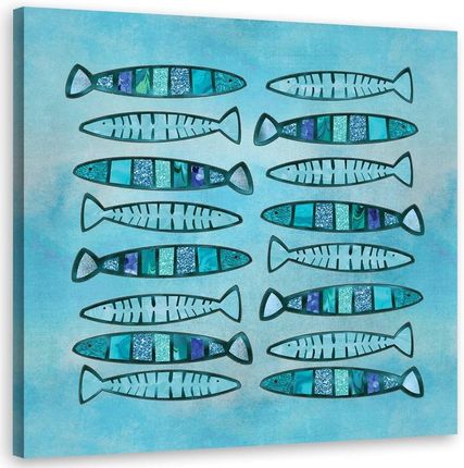 Feeby Obraz Na Płótnie Jak Ręcznie Malowane Niebieskie Ryby Andrea Haase 30X30