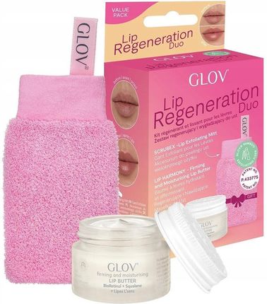 Glov Lip Regeneration Duo Zestaw Rękawica Do Peelingu Ust + Regenerująco-Nawilżające Masełko Do Ust 15Ml