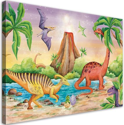 Feeby Obraz Na Płótnie Dinozaury Nad Jeziorem 120X80 1080188004