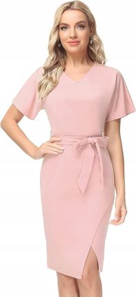 Sukienka Damska Ołówkowa Krótki Rękaw Pasek Rozmiar XL Różowa