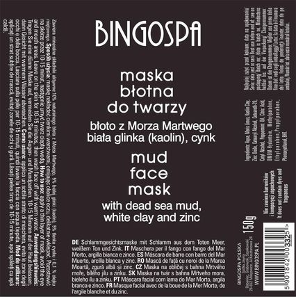 Maska błotna do twarzy błoto z Morza Martwego kaolin cynk BINGOSPA 150ml - zdjęcie 2