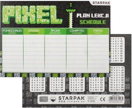 Starpak Plan Lekcji Z Tabliczką Mnożenia A5 Pixel Game 536144