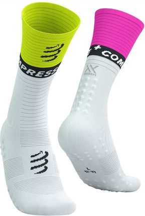 Skarpetki Kompresyjne Compressport Mid Compression Socks V2.0 Biały-Żółty-Różowy