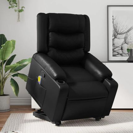 Vidaxl Podnoszony fotel masujący, rozkładany, czarny, ekoskóra (3206555)
