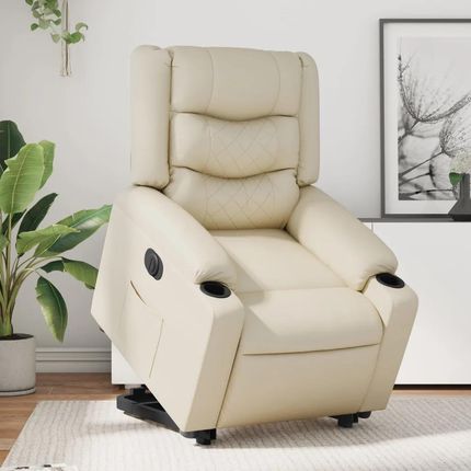 Vidaxl Rozkładany fotel pionizujący, elektryczny, kremowy, ekoskóra (3206560)
