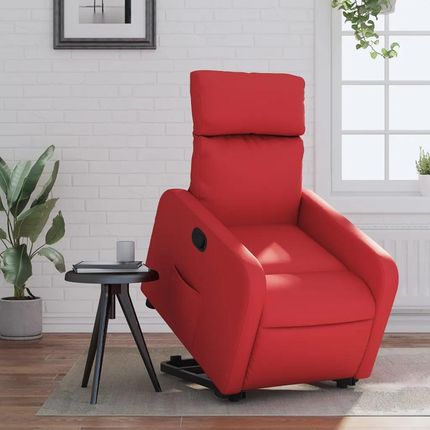 Vidaxl Podnoszony fotel rozkładany, czerwony, obity sztuczną skórą (3206754)