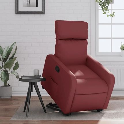 Vidaxl Podnoszony fotel rozkładany, winna czerwień, sztuczna skóra (3206753)