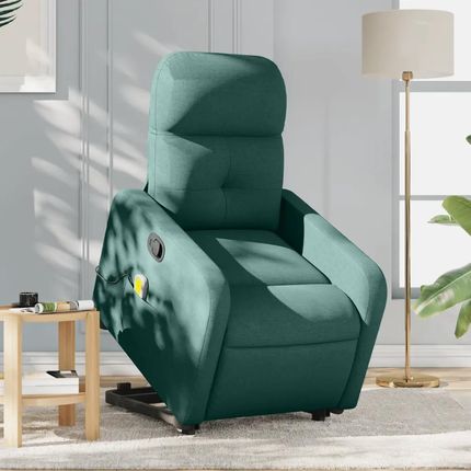 Vidaxl Podnoszony fotel masujący, rozkładany, ciemnozielony, tkanina (3206810)