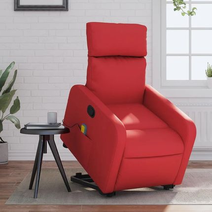Vidaxl Podnoszony fotel masujący, rozkładany, czerwony, ekoskóra (3206761)