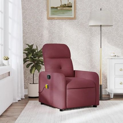 Vidaxl Rozkładany fotel masujący, winna czerwień, obity tkaniną (374209)